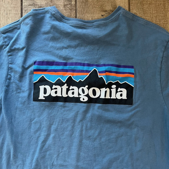 Patagonia Organic Cotton Logo T-Shirt Blue Size L Regular Fit Responsibili-Tee - Picture 4 of 4